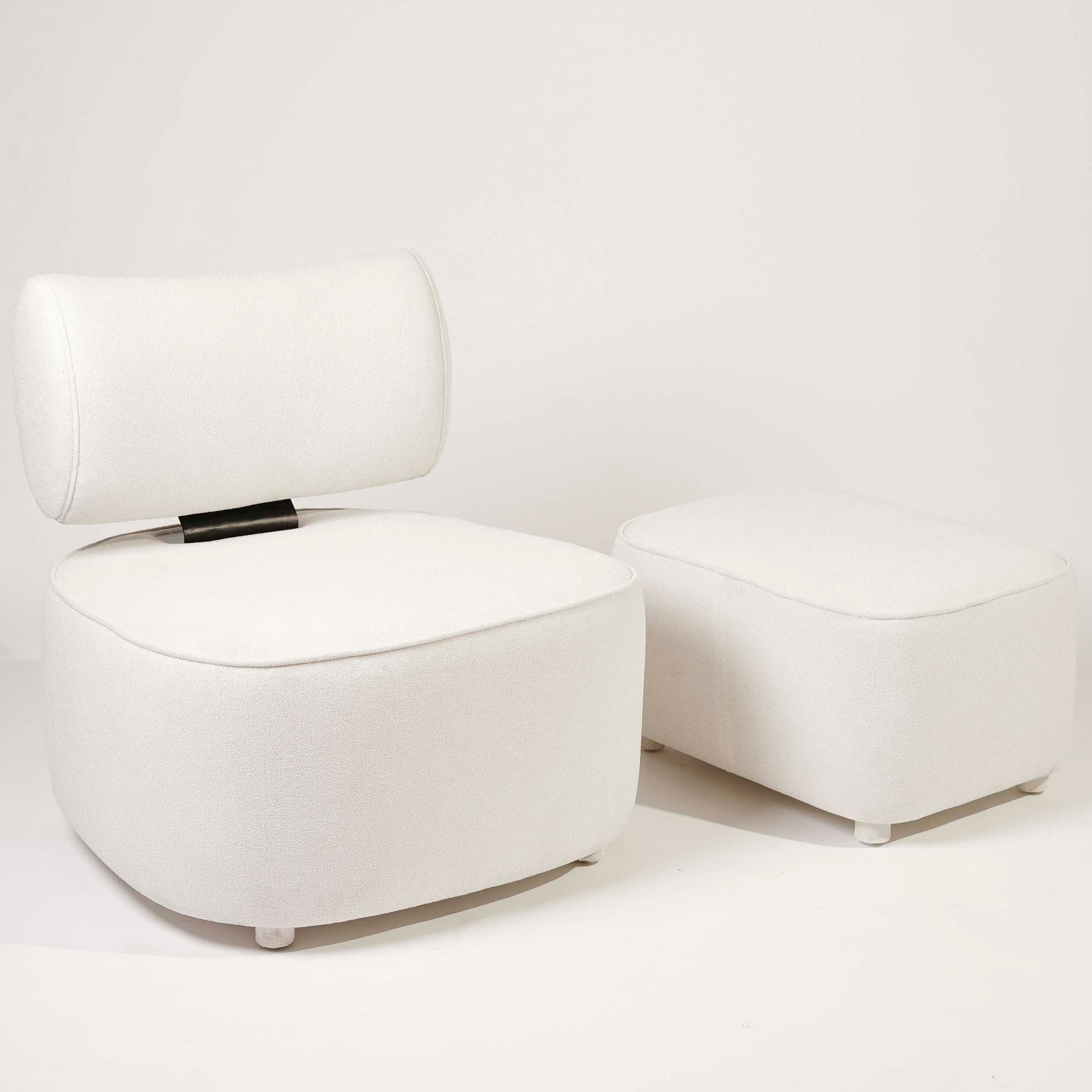 LUNA White Bouclé Chair & Footstool Set