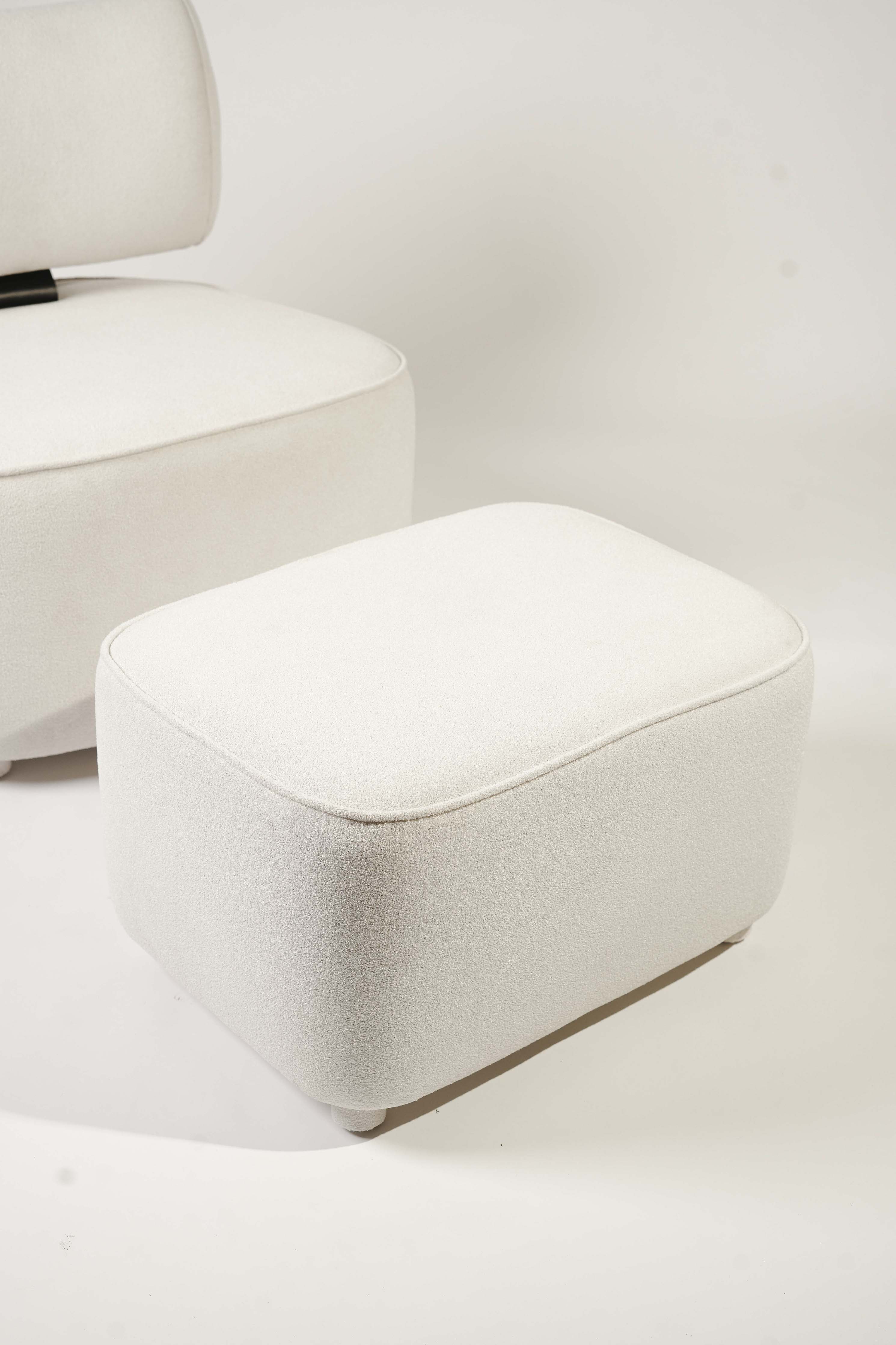 LUNA White Bouclé Chair & Footstool Set