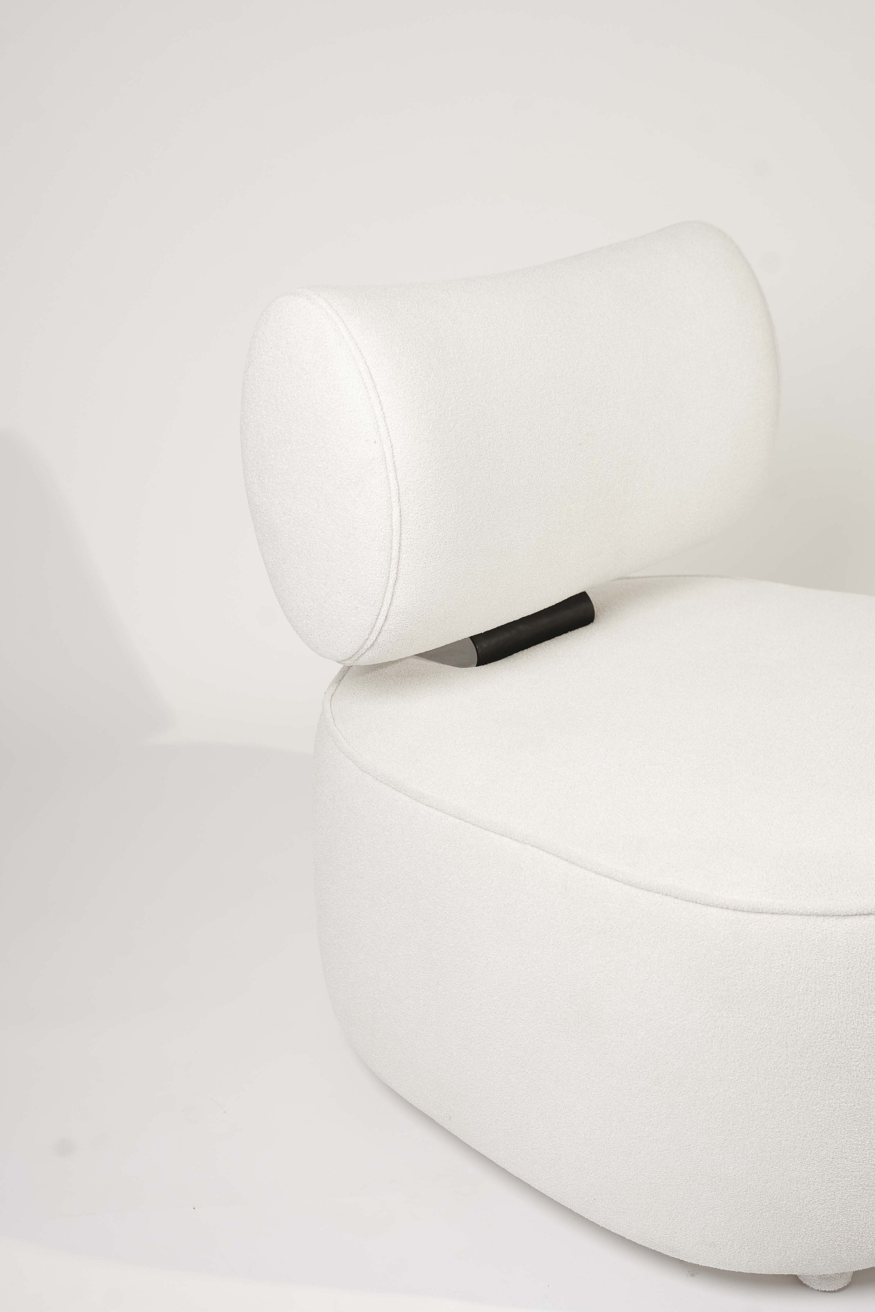 LUNA White Bouclé Chair & Footstool Set