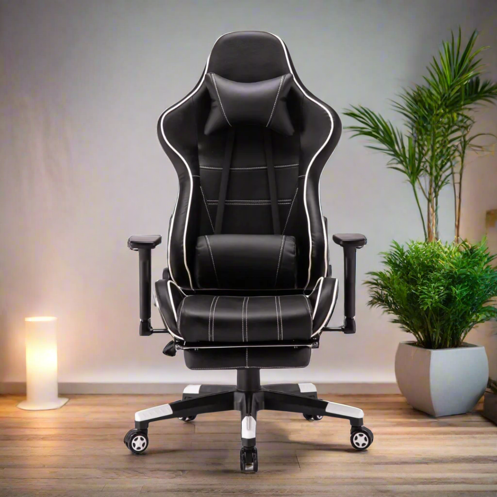Gaming Chair White with Footrest
