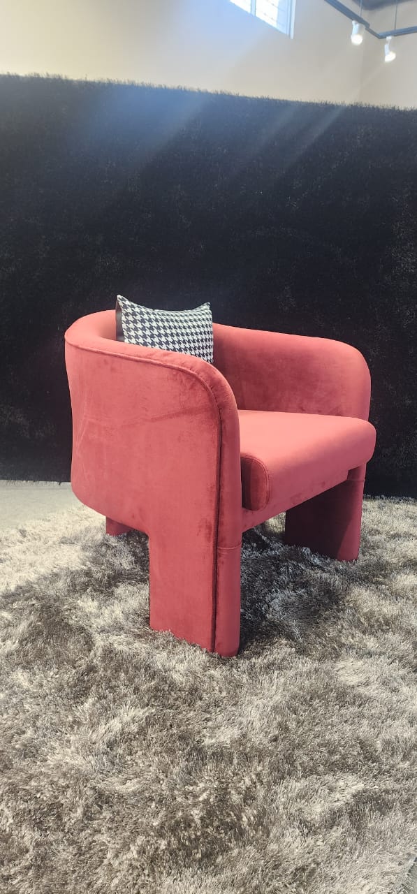 Elegant Red Velvet Lounge Chair Pair