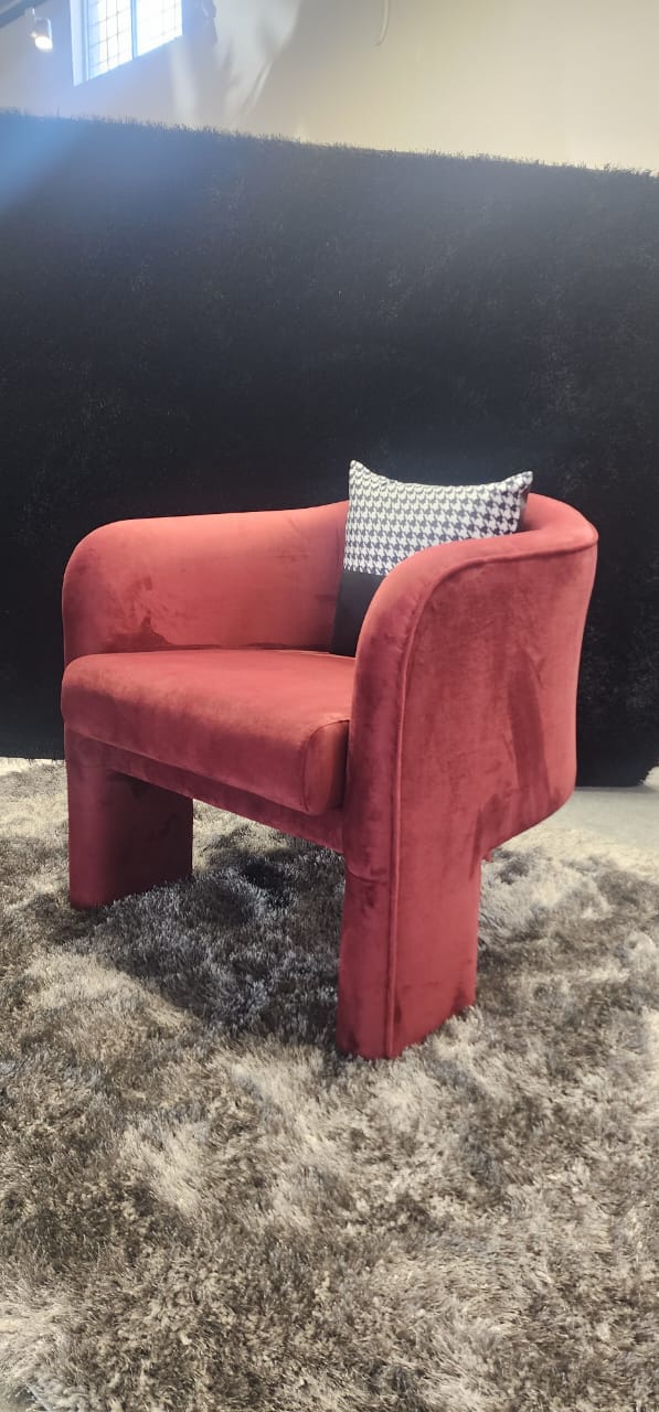 Elegant Red Velvet Lounge Chair Pair